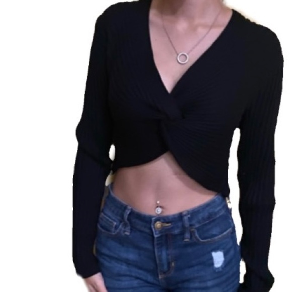 black ribbed crossover cardigan size small but fits medium